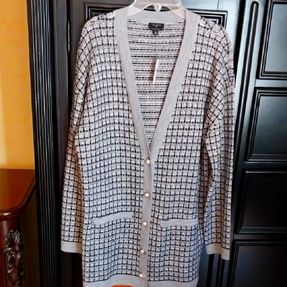 Pearls And Plaid Talbots Petite L Cardigan